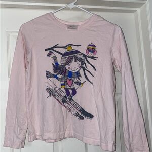 Hanna Andersson Light Pink Skiing Girl Long Sleeve Tee. Size 12